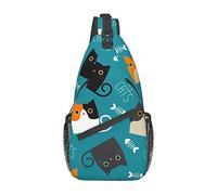 Cute Cat Pattern Sling Bag Senderismo Mochila Crossbody Hombro Mochila Travel Chest Pack para Hombres Mujeres