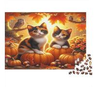 Cute Cat Puzzles Imposible,desafío para Adultos Two Kittens on Pumpkins Autumn Decor & Bird Entretenimiento Creativo 1000 Piezas Obra De Arte De Juego De para Adultos Y Niños A Partir De 12 Años 52x3