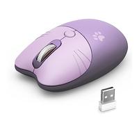 Cute Cat - Ratón inalámbrico silencioso de 2.4 GHz, receptor USB Plug and Play, 3 DPI ajustables, compatible con laptop, PC, portátil, computadora, color morado colorido