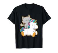 Cute Cat Riding Unicorn Magical Feline Design Camiseta