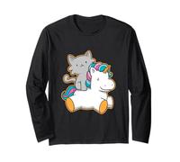 Cute Cat Riding Unicorn Magical Feline Design Manga Larga