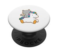 Cute Cat Riding Unicorn Magical Feline Design PopSockets PopGrip Adhesivo