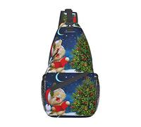 Cute Cat Sing Christmas Carols Palm Tree Green Leaves Crossbody Bag, Hombres y Mujeres Sling Chest Cross Body Bag, Utilizado para Ocio y Viajes