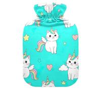 Cute Cat Unicorn - Botella de agua caliente con funda de terciopelo suave, bolsa de agua caliente para alivio del dolor de cuello y hombros, tamaño mediano
