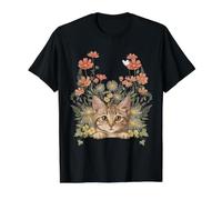 Cute Cat Wildflower Garden Floral Kitten Lover Camiseta gráfica económica, Hombre, Negro, S