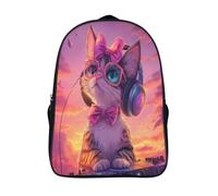 Cute Cat with A Bow And Headphones Niños, Niñas Y Adolescentes, Bolsa De Escuela Ligera Para Portátil, DJ at Sunset Mochila Informal 16 inch