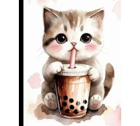 Cute Cat with Boba Tea Notebook - Kawaii Kitty with Bubble Tea Lined Journal - 110 Pages