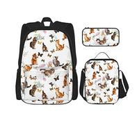 Cute Cats And Butterflies Niños Niñas Mochila Daypack Set 3 Piezas School Bookbag Lunchbox Pencil Bag