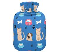 Cute Cats - Botella de agua caliente con funda de forro polar suave, bolsa de agua caliente para aliviar el dolor de cuello y hombros, terapias frías y calientes, talla L