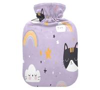 Cute Cats - Botella de agua caliente con funda de forro polar suave, bolsa de agua caliente para aliviar el dolor de cuello y hombros, terapias frías y calientes, talla L