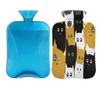 Cute Cats - Botella de agua caliente con tapa, bolsa de agua caliente transparente de 2 l para compresas frías/calientes, calentador de manos, alivio del dolor de cuello y hombros (animal precioso)