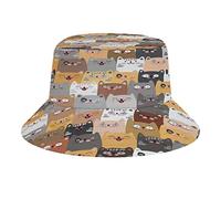 Cute Cats Bucket Hat Summer Beach Sun Hat Packable Unisex Print Fisherman Cap para Viajes de Vacaciones de Verano
