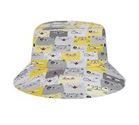 Cute Cats Bucket Hat Summer Beach Sun Hat Packable Unisex Print Fisherman Cap para Viajes de Vacaciones de Verano
