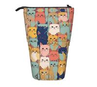 Cute Cats in A Variety of Colors Print - Estuche telescópico para lápices de pie, bolsa de papelería, bolsa de maquillaje, estuche de almacenamiento, Black, Talla única