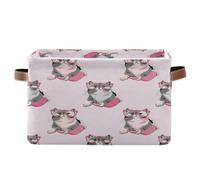Cute Cats - Juego de 2 cajas de almacenamiento decorativas plegables para el hogar, color rosa