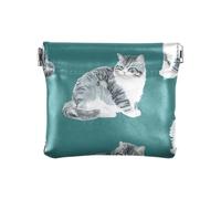 Cute Cats - Monedero portátil de piel para mujer, diseño de gatos, color verde azulado, Lindos gatos verde azulado, 4.33"(L) x 3.74"(W) x 0.39"(H), Classic
