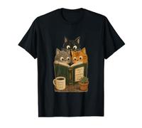 Cute Cats Reading Books Coffee Vintage Book Lover Cat Design Camiseta gráfica económica
