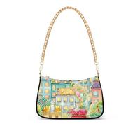 Cute Cats Whimsical Houses Bolso de mano para mujer, bolso de hombro floral clásico bolso Hobo totes con cierre de cremallera y correa de cadena