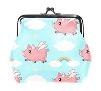 Cute Ccartoon Pink Piggy Pig Cloud Monedero Vintage Bolsa Hebilla Clutch Bag Kiss-Lock Change Monedero Cierre de Broche Carteras para Mujer Chica