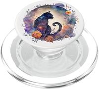 Cute Celestial Black Cat Crescent Moon Phases Witchy PopSockets PopGrip para MagSafe