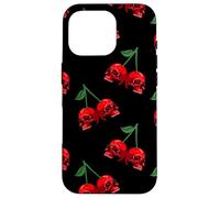 Cute Cherry Skull Pattern Red Scary Skulls Black Background Carcasa para iPhone 16 Pro