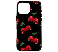 Cute Cherry Skull Pattern Red Scary Skulls Black Background Carcasa para iPhone 16 Pro MAX