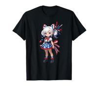 Cute Chibi Anime Girl 4th Of July American Flag Firework Camiseta