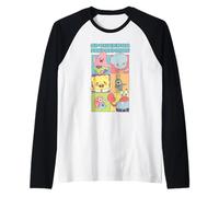 Cute Chibi Character Portrait Grid Pastel Pop Art Cartoon Camiseta Manga Raglan