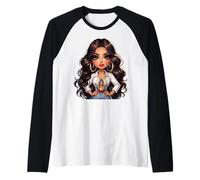 Cute Chibi Mexican Baby Girl Chicana Patrona de los Mexicano Camiseta Manga Raglan