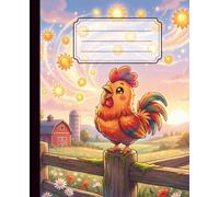 Cute Chibi Rooster Composition Notebook: Crowing with Glowing Sun-Shaped Sound Waves | Wide Ruled | 110 Pages