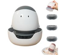 Cute Chicken Automatic Press Pot Brush, Dish Scrubber with Soap Dispenser, Detachable Dish Scrubber with Soap Dispenser & Scrub Holder, Holder Handle Set Suction Cup (Gray)