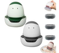 Cute Chicken Automatic Press Pot Brush, Dish Scrubber with Soap Dispenser, Detachable Dish Scrubber with Soap Dispenser & Scrub Holder, Holder Handle Set Suction Cup (Green+Gray)