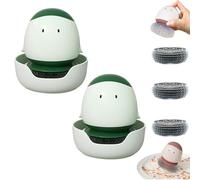 Cute Chicken Automatic Press Pot Brush, Dish Scrubber with Soap Dispenser, Detachable Dish Scrubber with Soap Dispenser & Scrub Holder, Holder Handle Set Suction Cup (Green 2pcs)
