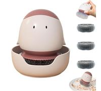 Cute Chicken Automatic Press Pot Brush, Dish Scrubber with Soap Dispenser, Detachable Dish Scrubber with Soap Dispenser & Scrub Holder, Holder Handle Set Suction Cup (Red)