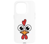 Cute Chicken Face Kawaii Rooster Big Eyes Heart Comb Carcasa para iPhone 15 Pro