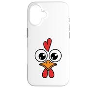 Cute Chicken Face Kawaii Rooster Big Eyes Heart Comb Carcasa para iPhone 16