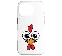 Cute Chicken Face Kawaii Rooster Big Eyes Heart Comb Carcasa para iPhone 16 Pro