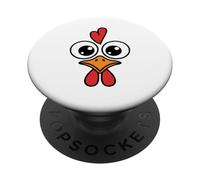 Cute Chicken Face Kawaii Rooster Big Eyes Heart Comb PopSockets PopGrip Adhesivo