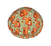 Cute Chipmunk And Mushroom Pattern Gorro de ducha Mujeres Reutilizables Gorros de pelo largo con banda elástica Doble capa Gorro de ducha de baño para adultos Niños