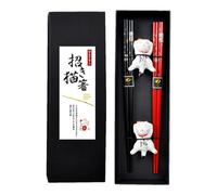 Cute Chopsticks, Ceramic Cat Chopstick Holder Rest, 2 pares 9,45 in Non Slip Japanese Chopstick Set, Portable Case for Sushi, Asian Cocina, Decorative Gift