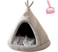 Cute Christmas Cat Cave Bed,Cozy Warm Triangle Pet Tent with Removable Cushion,Washable Non-Slip Pet Bed,All Season Use Indoor Soft Plush Pets House (Grey, S:38 * 38 * 38cm/14.96 * 14.96 * 14.96in)