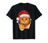 Cute Christmas Cat In Santa Hat Funny Kitten Lover Pet Cats Camiseta