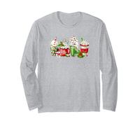 Cute Christmas Coffee Graphic For Women Funny Xmas Snowman Manga Larga