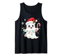 Cute Christmas Ghost Kawaii Santa Candy Cane Funny Xmas Camiseta sin Mangas