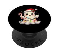 Cute Christmas Ghost Kawaii Santa Candy Cane Funny Xmas PopSockets PopGrip Adhesivo