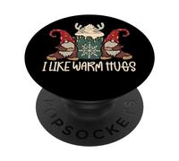 Cute Christmas GNOME Couple with Hot Cocoa I Like Warm Hugs PopSockets PopGrip Adhesivo