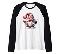 Cute Christmas GNOME with Candy Cane Decor For Xmas Winter Camiseta Manga Raglan