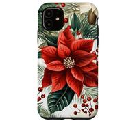 Cute Christmas Poinsettia Red Flower White Floral Winter Carcasa para iPhone 11