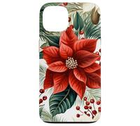 Cute Christmas Poinsettia Red Flower White Floral Winter Carcasa para iPhone 13