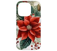 Cute Christmas Poinsettia Red Flower White Floral Winter Carcasa para iPhone 14 Pro